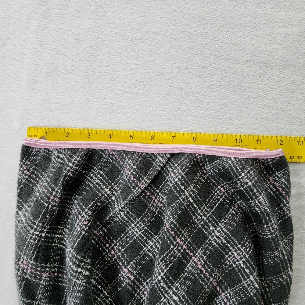 Plaid Tweed Midi Skirt Womens Medium Black Pink A-Line Y2K Grunge Coquette Retro - Picture 9 of 13